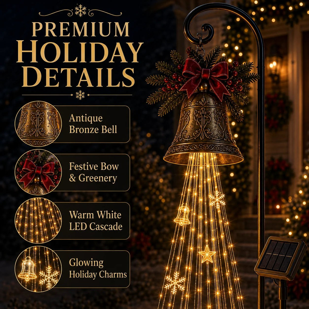 🔥Buy 2 Get 20% OFF🔥🎄 Christmas Bell Cascade Solar Yard Light✨