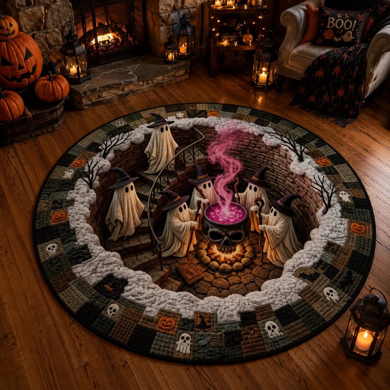 🔥🎁🔥 3D Haunted Staircase Round Rug – Spooky Halloween Optical Illusion 👻
