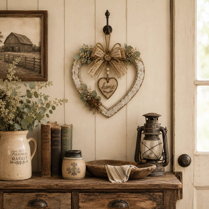 🔥HOT SALE🔥🤎Rustic Farmhouse Heart Wall Decor with “Home” Sign