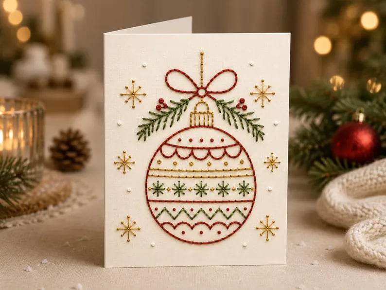 🌲 🪡 Christmas Hand Embroidery Card DIY Kit | Stitch Your Way Into the Christmas Spirit ✨ 🎁