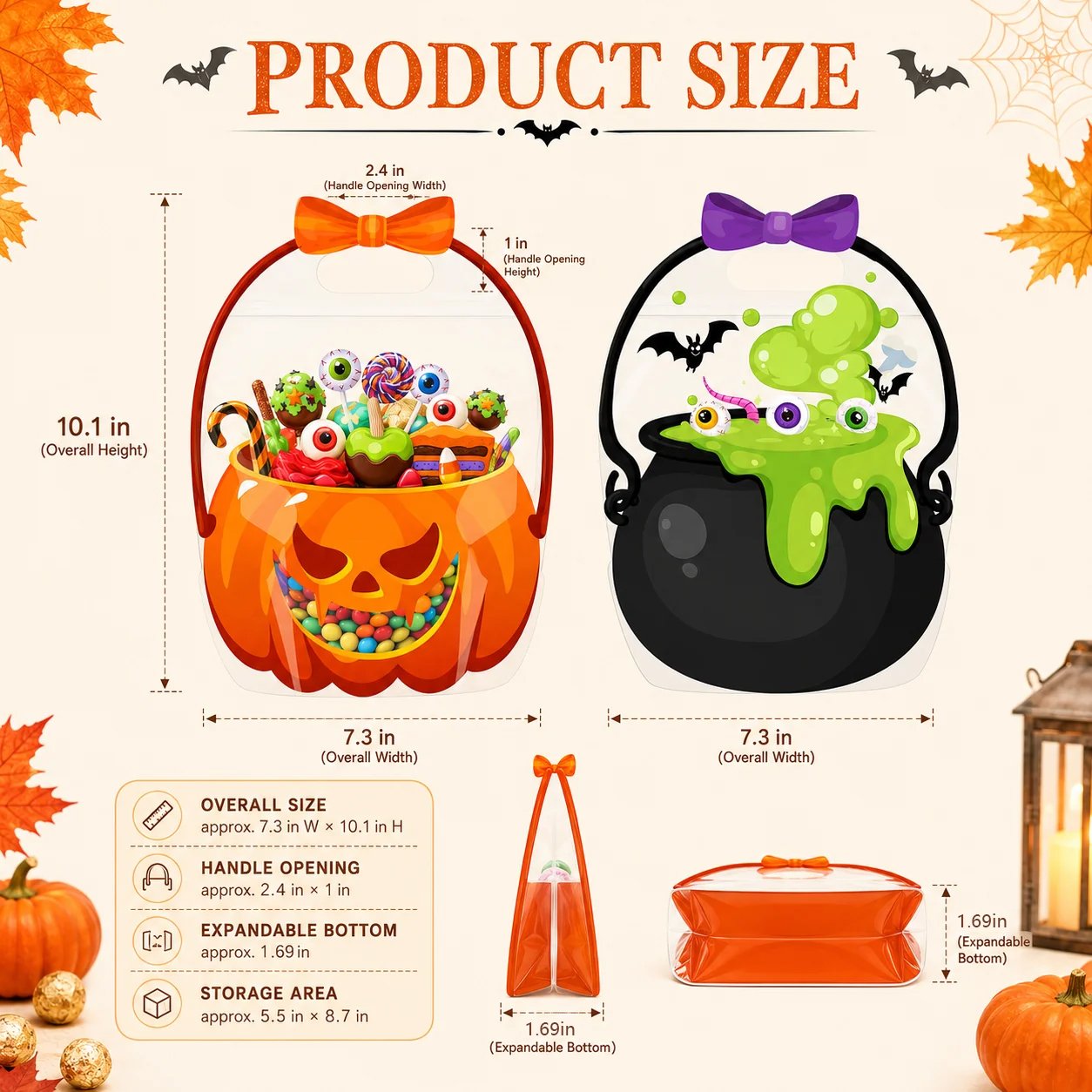 🎃Halloween Plastic Goodie Bags, Candy Gift Bags with Handle