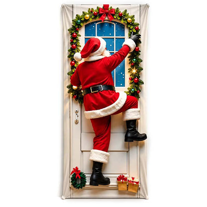 ✨🦌Christmas Door Cover - Stretch Fit Santa & Reindeer Door Decoration with 4-Side Elastic Edges🎅