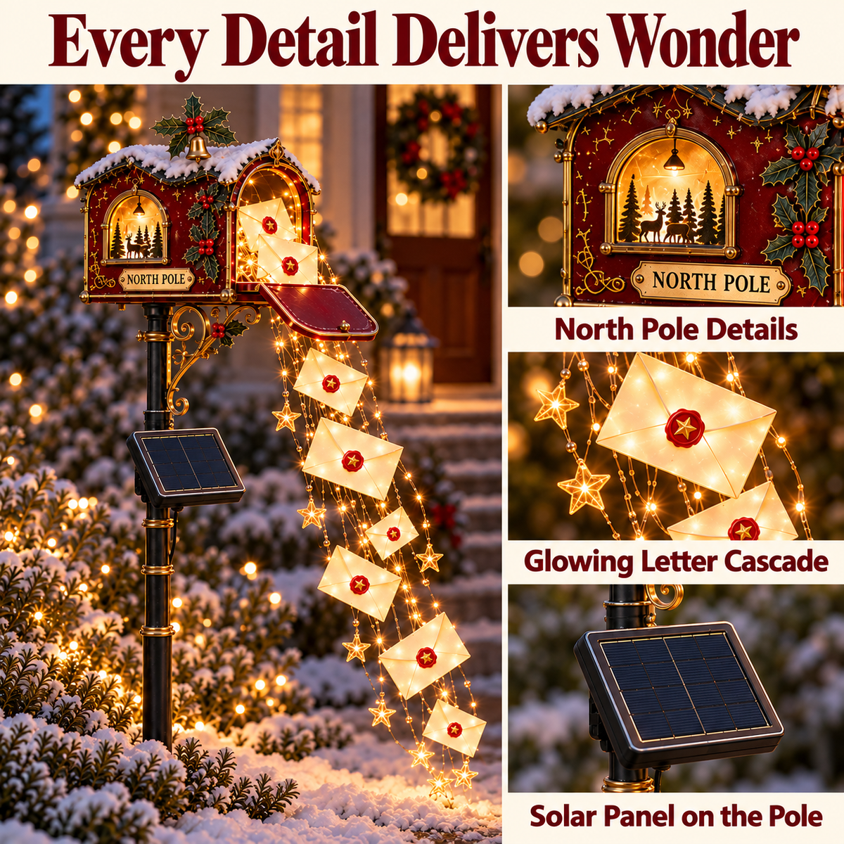 📮 North Pole Wishes Solar Mailbox Light – ✨ A Cascade of Christmas Letters to Light Up Your Garden 🎄