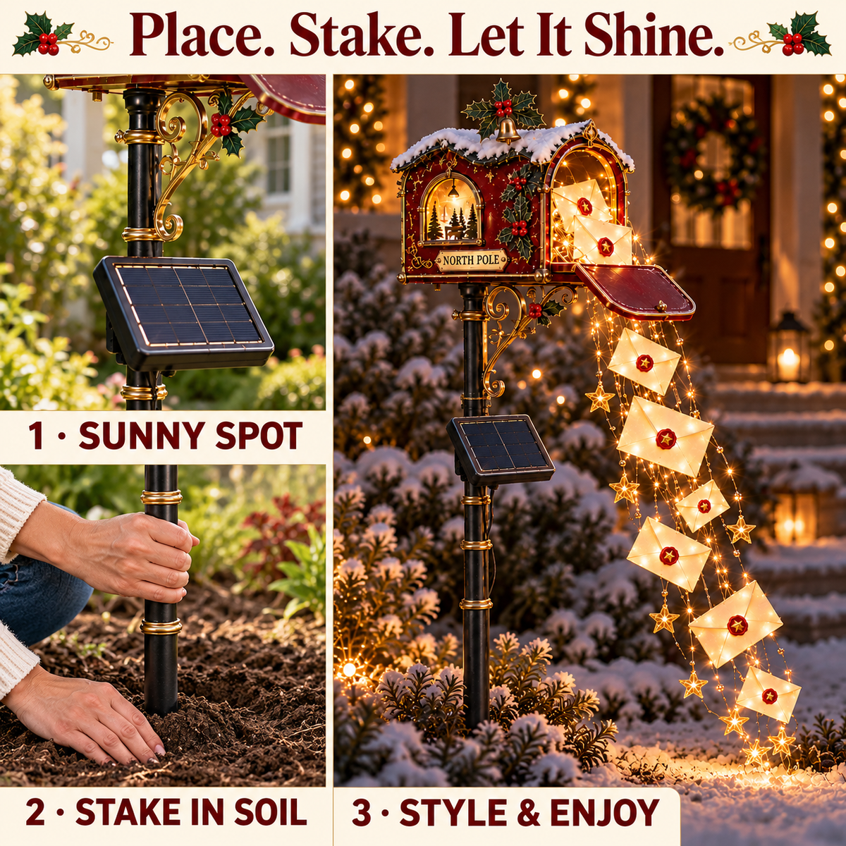📮 North Pole Wishes Solar Mailbox Light – ✨ A Cascade of Christmas Letters to Light Up Your Garden 🎄