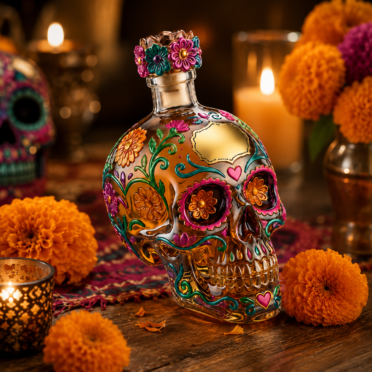 ⚡Floral Skull Whiskey Decanter – Colorful Decorative Liquor Bottle, 350ml