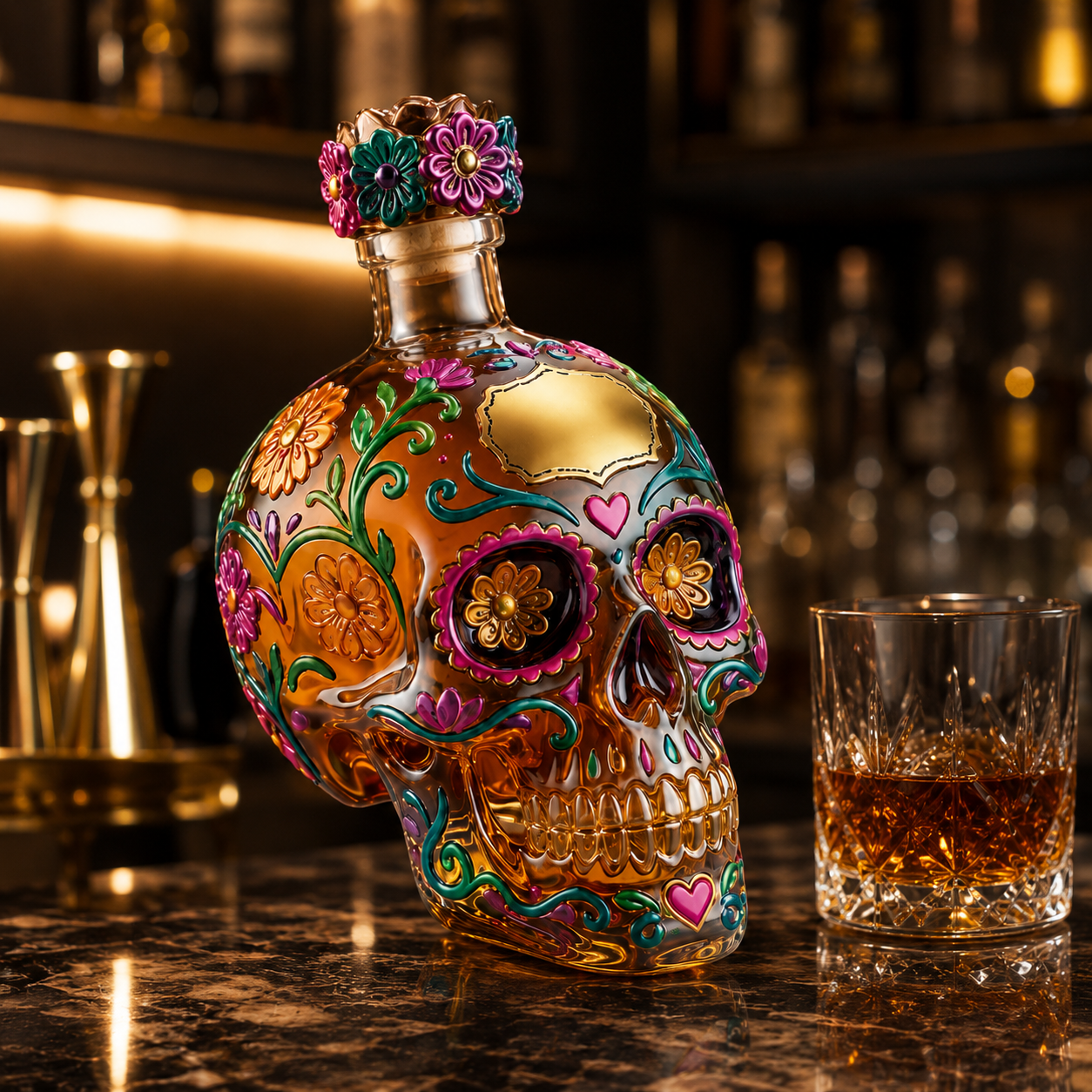 ⚡Floral Skull Whiskey Decanter – Colorful Decorative Liquor Bottle, 350ml