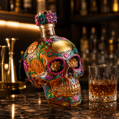 ⚡Floral Skull Whiskey Decanter – Colorful Decorative Liquor Bottle, 350ml