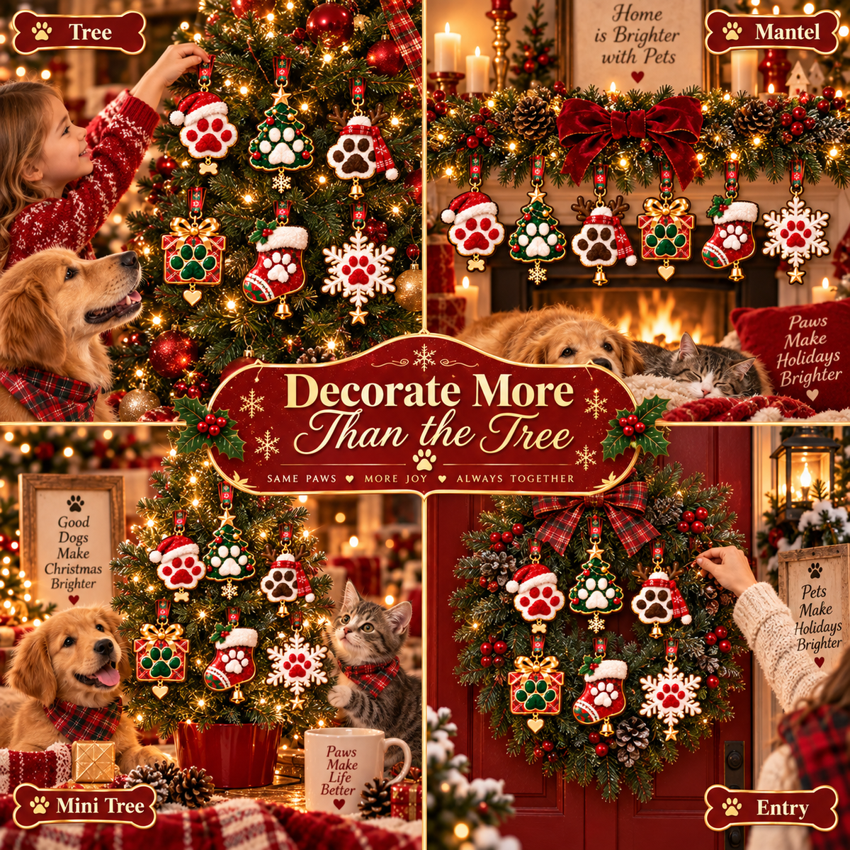 🔥Hot Sale 55% OFF -🌟Personalized Dog Cat Paw Christmas Ornament - Custom Pet Keepsake