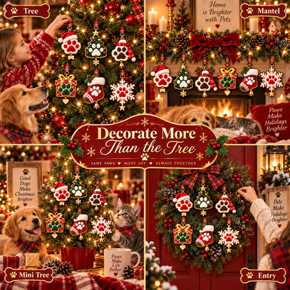 🔥Hot Sale 55% OFF -🌟Personalized Dog Cat Paw Christmas Ornament - Custom Pet Keepsake