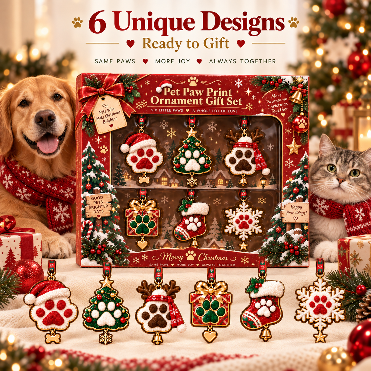 🔥Hot Sale 55% OFF -🌟Personalized Dog Cat Paw Christmas Ornament - Custom Pet Keepsake