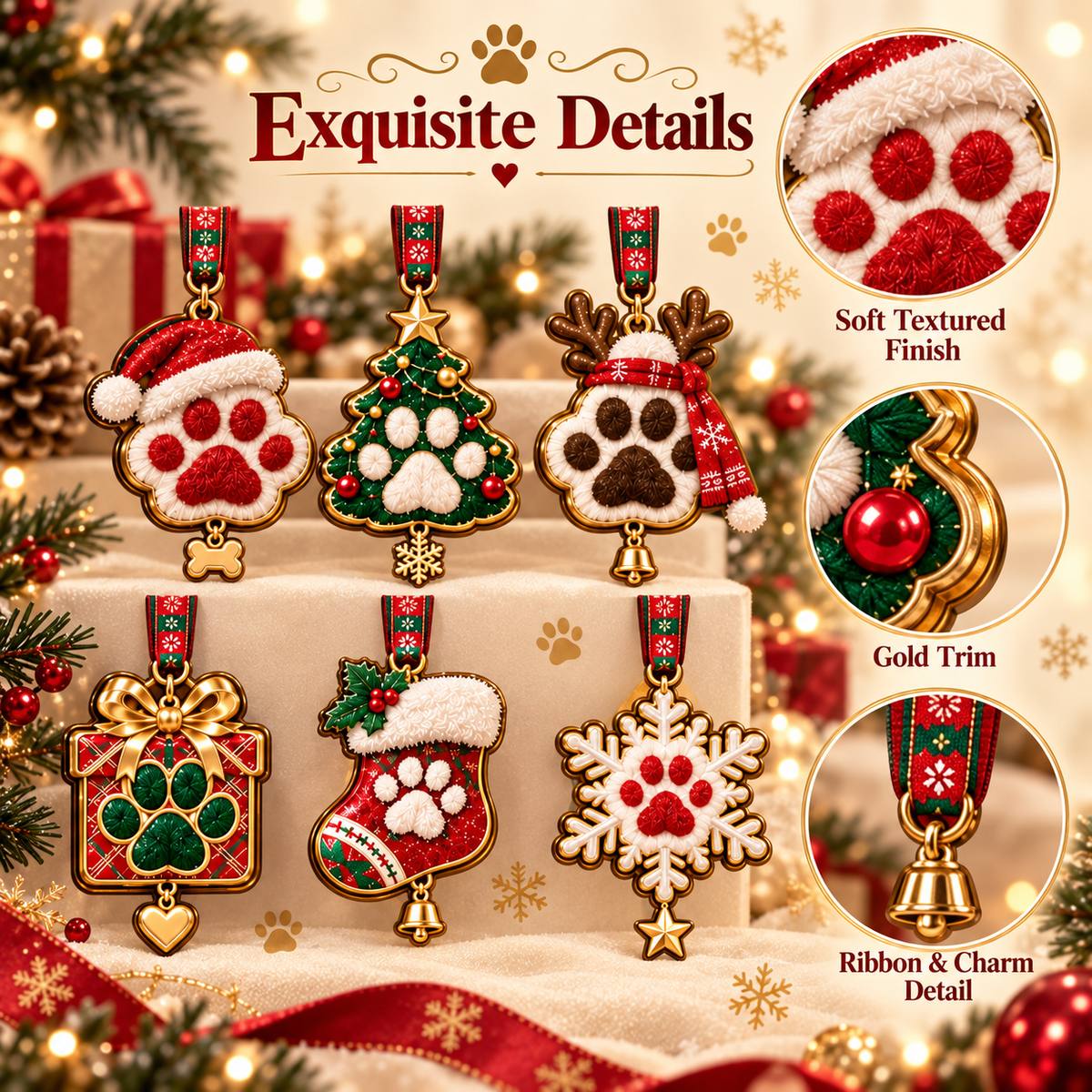 🔥Hot Sale 55% OFF -🌟Personalized Dog Cat Paw Christmas Ornament - Custom Pet Keepsake