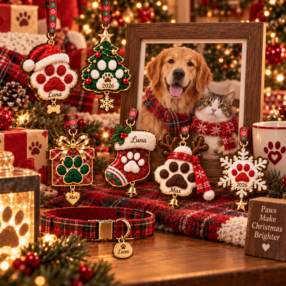 🔥Hot Sale 55% OFF -🌟Personalized Dog Cat Paw Christmas Ornament - Custom Pet Keepsake