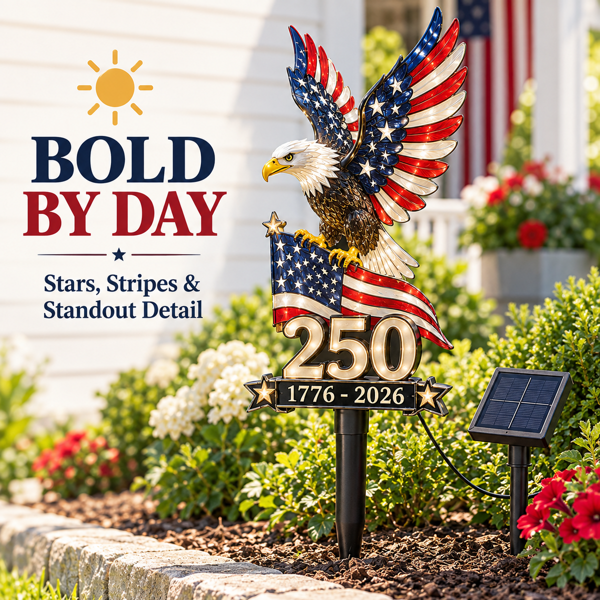 🇺🇸 America 250 Eagle Solar Yard Light – Patriotic Garden Decor | 1776–2026 🦅