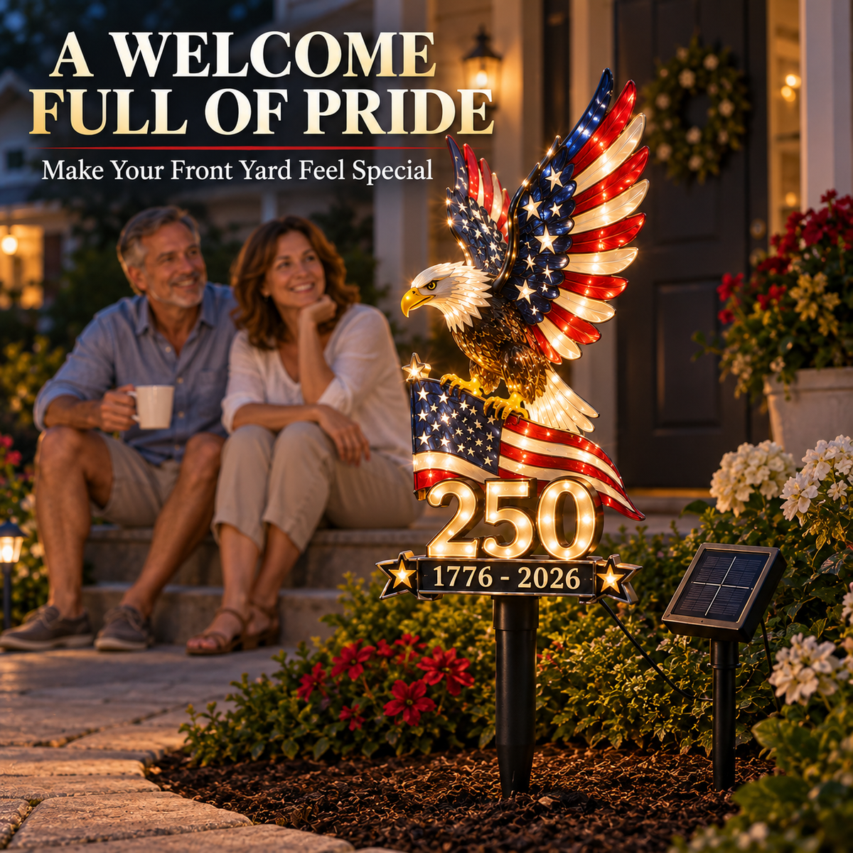🇺🇸 America 250 Eagle Solar Yard Light – Patriotic Garden Decor | 1776–2026 🦅