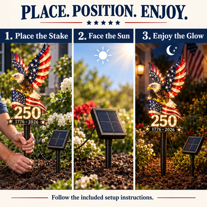 🇺🇸 America 250 Eagle Solar Yard Light – Patriotic Garden Decor | 1776–2026 🦅