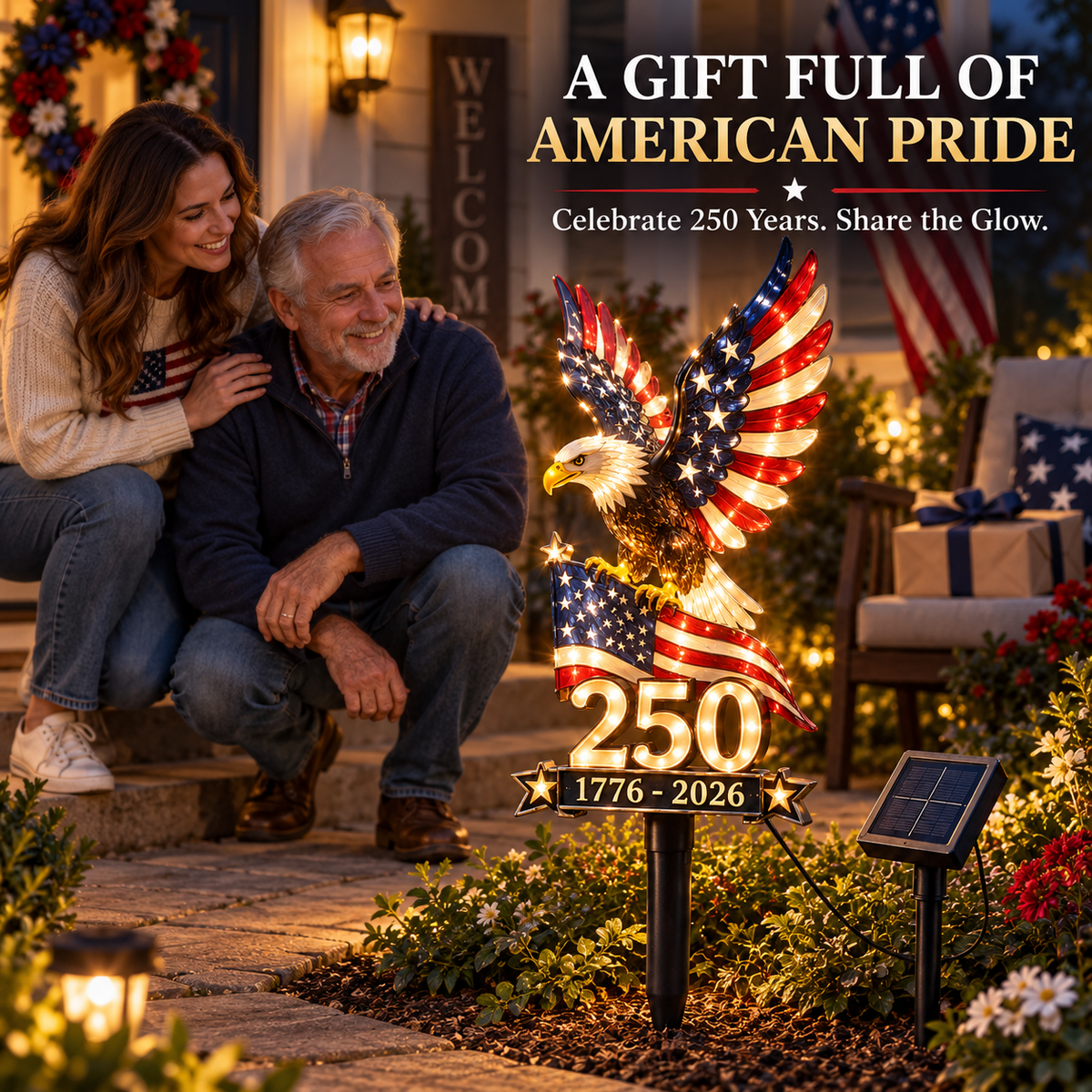 🇺🇸 America 250 Eagle Solar Yard Light – Patriotic Garden Decor | 1776–2026 🦅