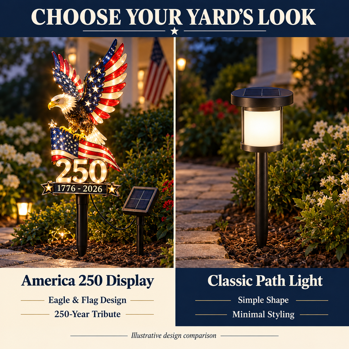 🇺🇸 America 250 Eagle Solar Yard Light – Patriotic Garden Decor | 1776–2026 🦅