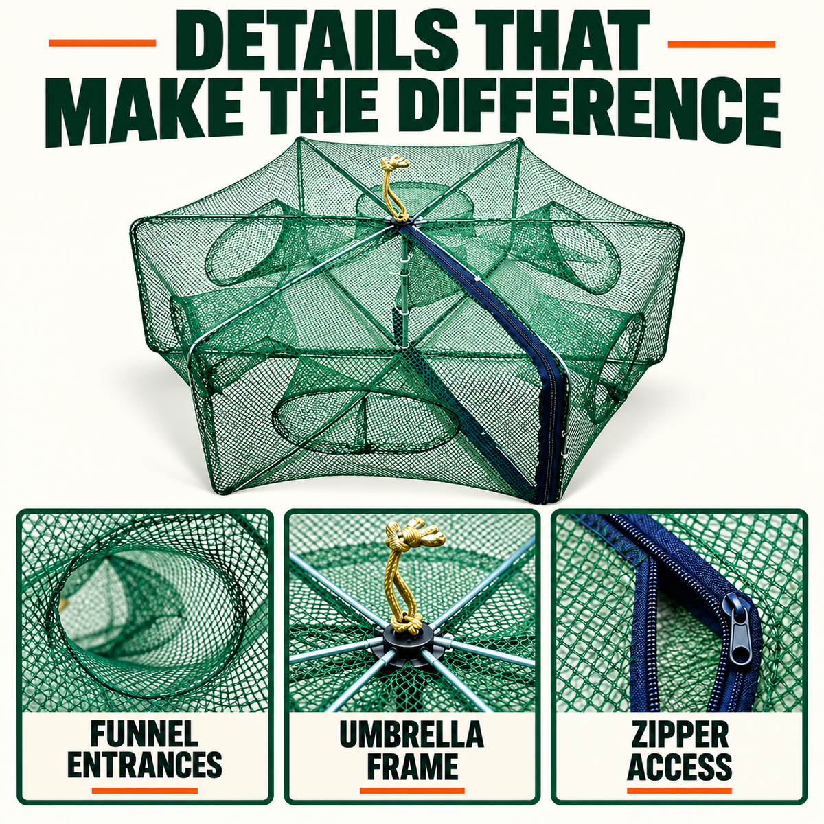 🥳2026 HOT SALE🥳💞50K+ SOLD!🦀🦐 50% OFF! Automatic Foldable Fish Trap – Thickened mesh, rust‑proof steel. Zipper opening for easy harvest. Doubles your catch effortlessly. 🏆🌊