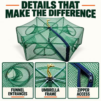 🥳2026 HOT SALE🥳💞50K+ SOLD!🦀🦐 50% OFF! Automatic Foldable Fish Trap – Thickened mesh, rust‑proof steel. Zipper opening for easy harvest. Doubles your catch effortlessly. 🏆🌊