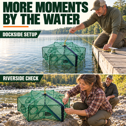 🥳2026 HOT SALE🥳💞50K+ SOLD!🦀🦐 50% OFF! Automatic Foldable Fish Trap – Thickened mesh, rust‑proof steel. Zipper opening for easy harvest. Doubles your catch effortlessly. 🏆🌊