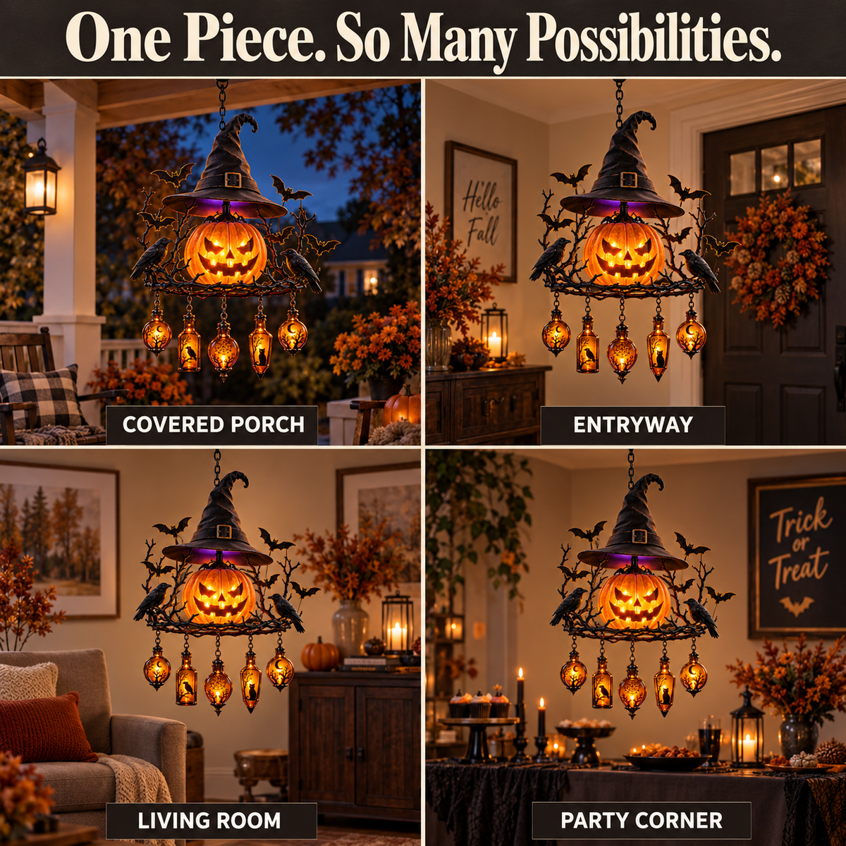 🎃 Witch’s Spell Halloween Hanging Lantern – Glowing Pumpkin & Potion Bottles 🦇