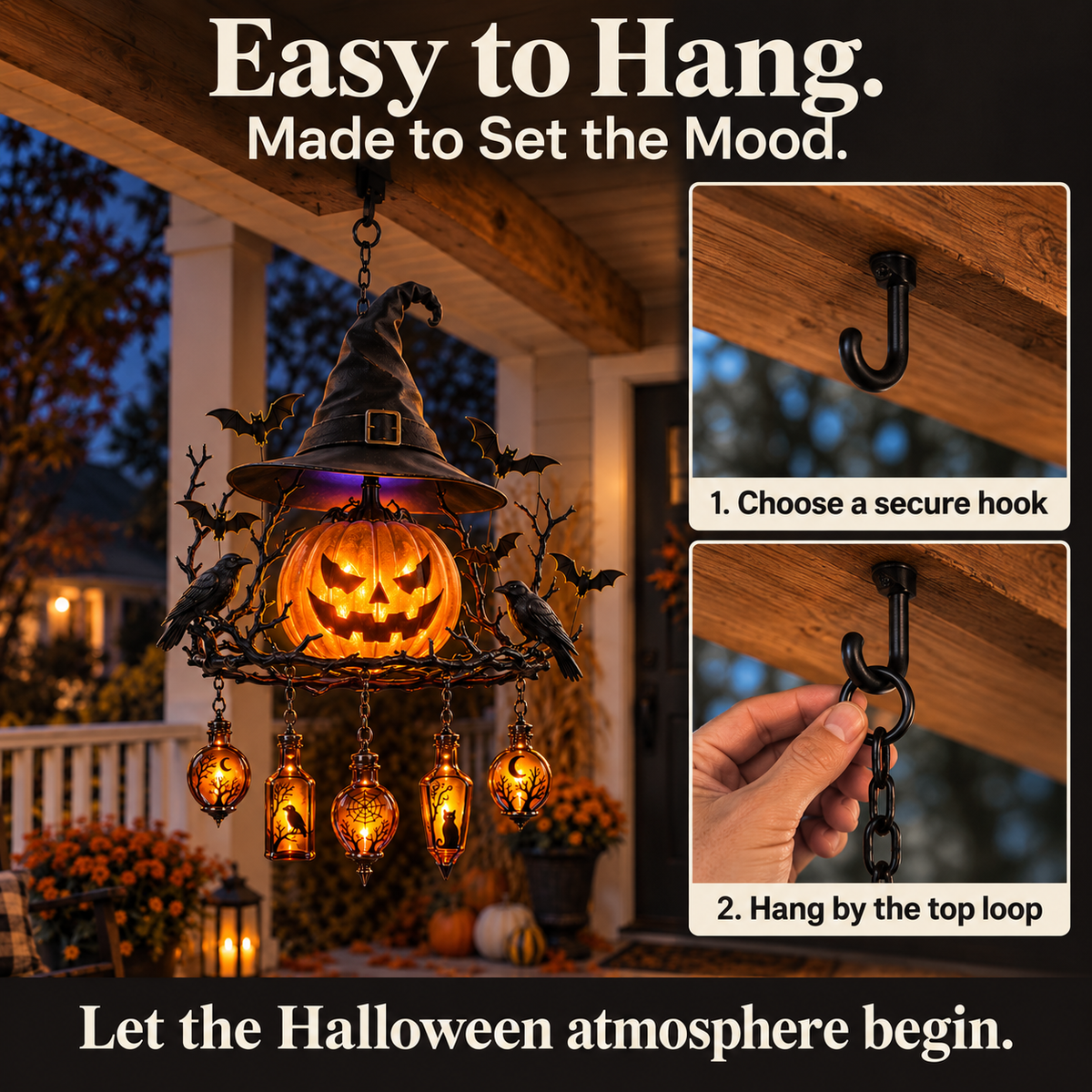🎃 Witch’s Spell Halloween Hanging Lantern – Glowing Pumpkin & Potion Bottles 🦇