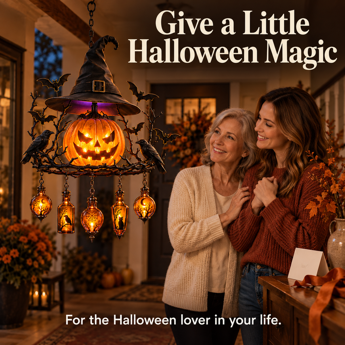 🎃 Witch’s Spell Halloween Hanging Lantern – Glowing Pumpkin & Potion Bottles 🦇