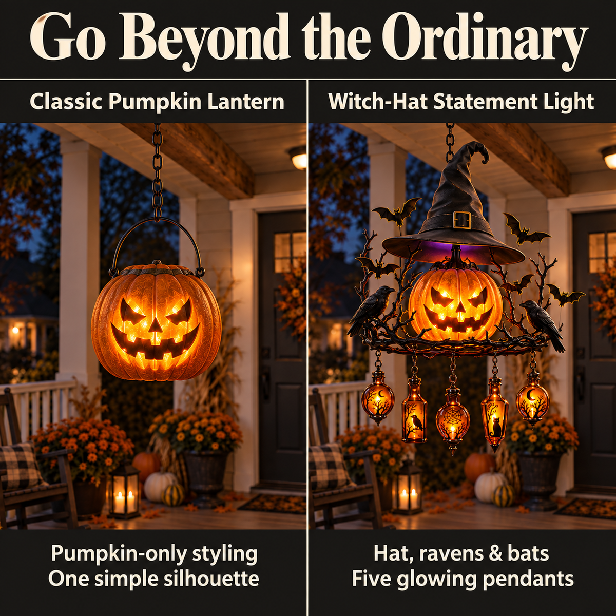 🎃 Witch’s Spell Halloween Hanging Lantern – Glowing Pumpkin & Potion Bottles 🦇