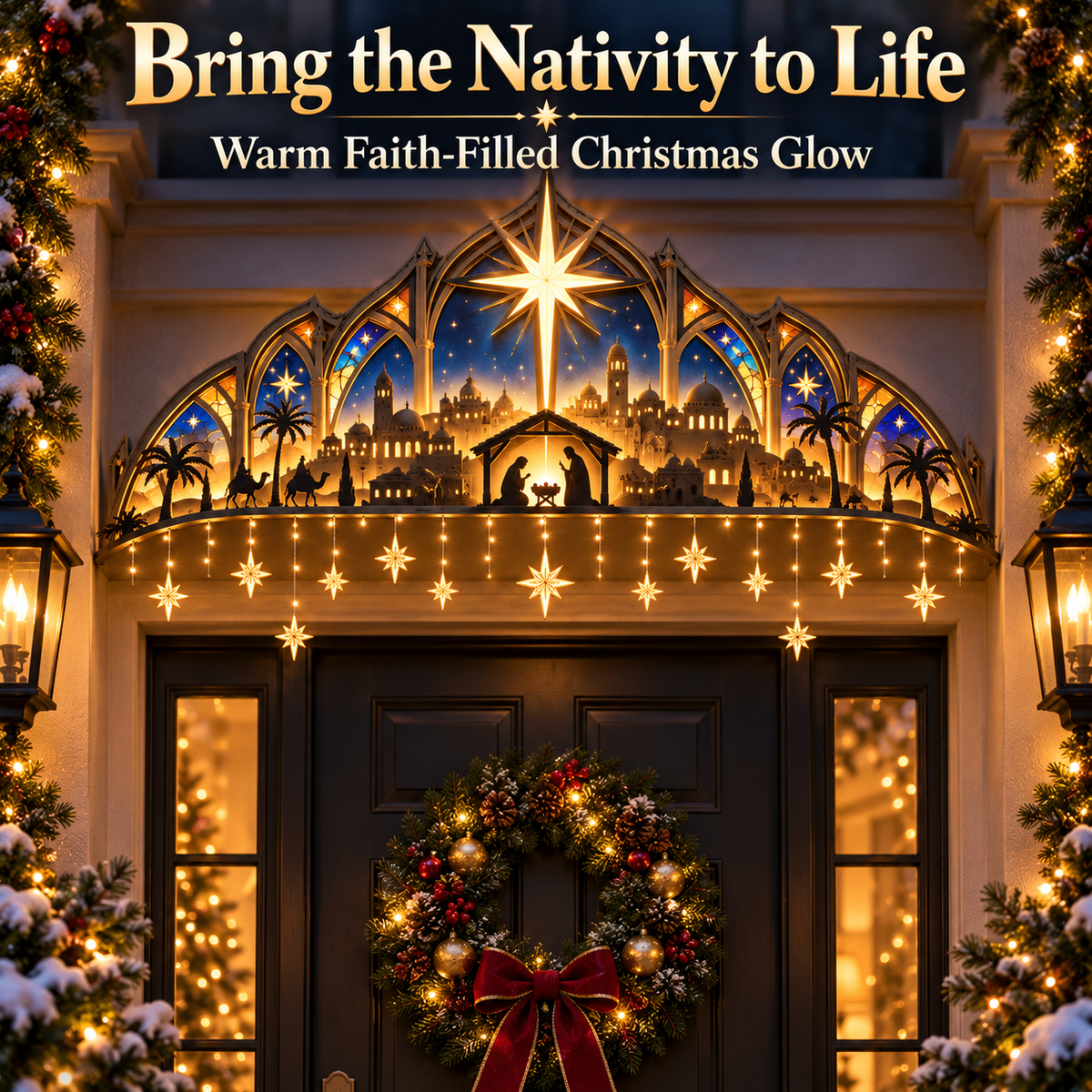✨ Bethlehem Star Nativity Lighted Door Topper 🎄 Faith-Inspired Christmas Decor
