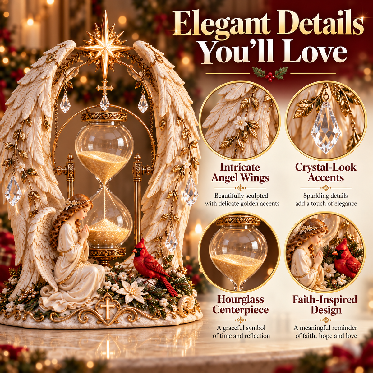 ✨ Heavenly Angel Hourglass Christmas Centerpiece 🎄 – A Timeless Symbol of Faith, Hope & Love🪽
