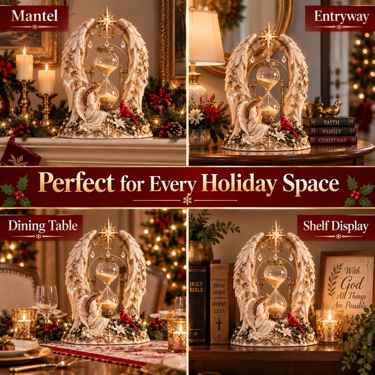✨ Heavenly Angel Hourglass Christmas Centerpiece 🎄 – A Timeless Symbol of Faith, Hope & Love🪽