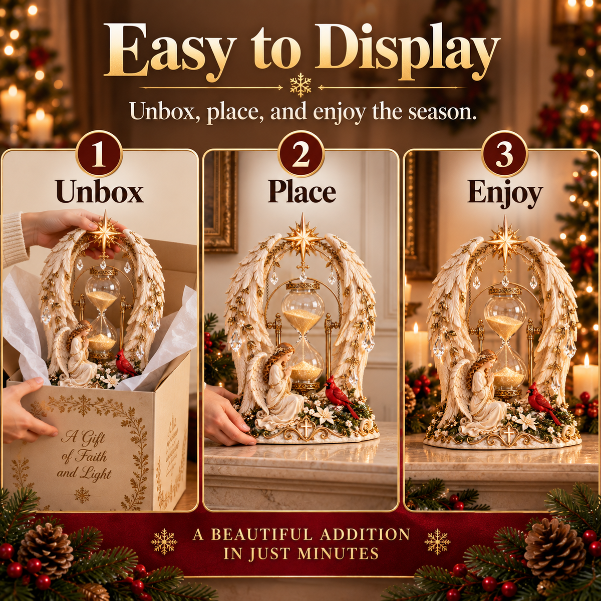 ✨ Heavenly Angel Hourglass Christmas Centerpiece 🎄 – A Timeless Symbol of Faith, Hope & Love🪽