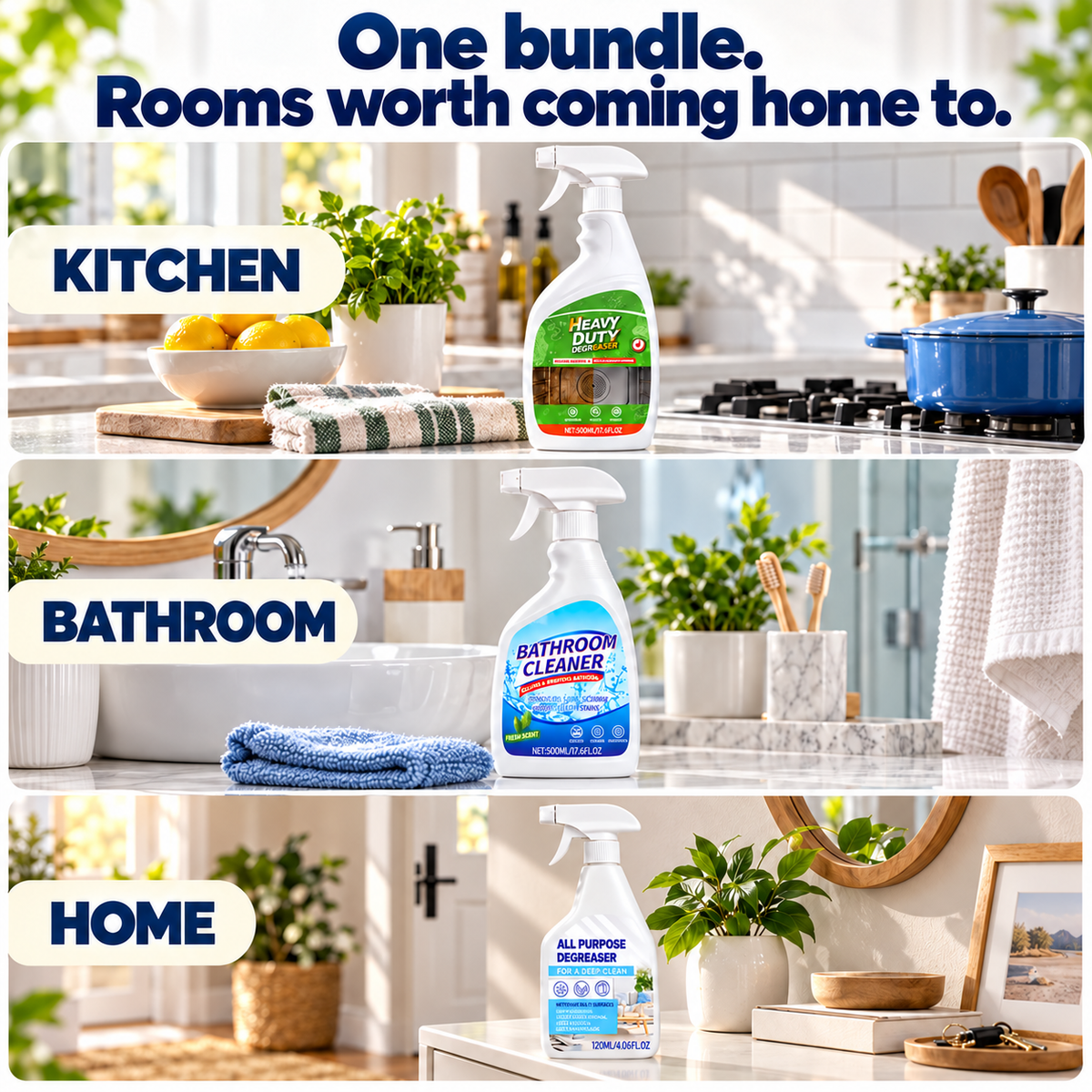 🧽 Whole Home Cleaning Bundle – 3-Bottle Set for Kitchen, Bathroom & More ✨