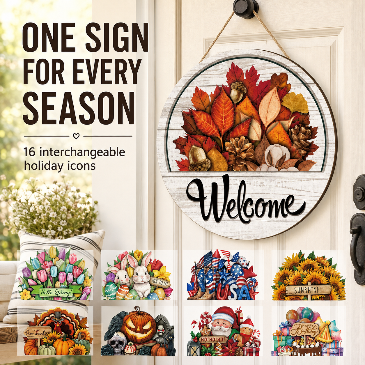 🔥 Hot Sale 49% Off — ⭕️16 PCS Interchangeable Welcome Sign for Front Door
