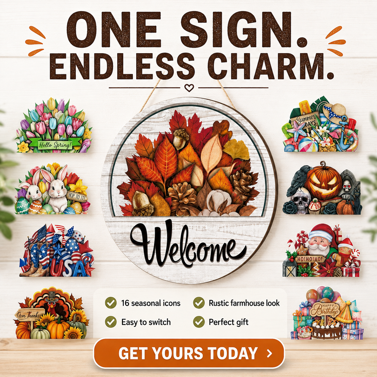🔥 Hot Sale 49% Off — ⭕️16 PCS Interchangeable Welcome Sign for Front Door
