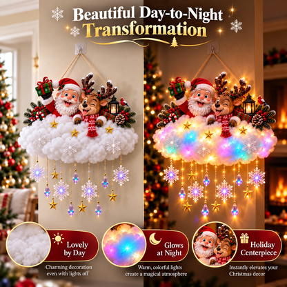 50% OFF🎄 Light-Up Christmas Cloud Hanging Decor – Santa & Winter Village Holiday Display