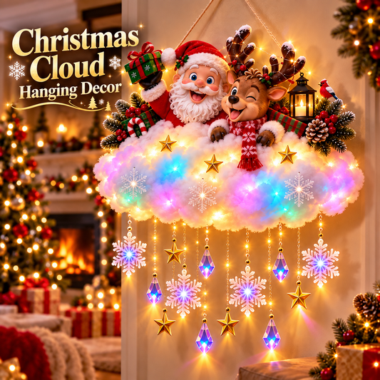 50% OFF🎄 Light-Up Christmas Cloud Hanging Decor – Santa & Winter Village Holiday Display
