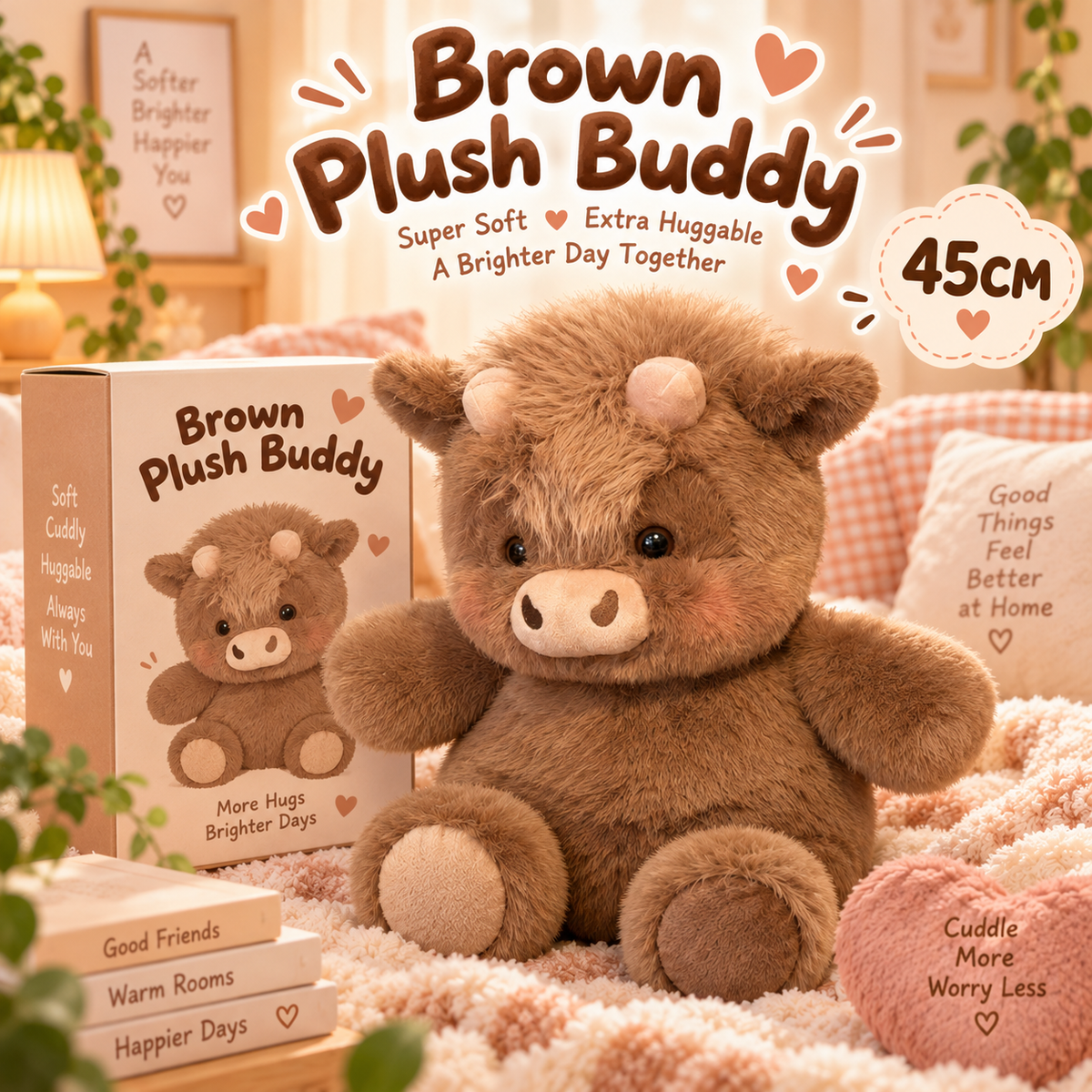 🐮 45CM Fluffy Cow Plush – Super Soft, Huggable & Perfect for Gifting 🎁