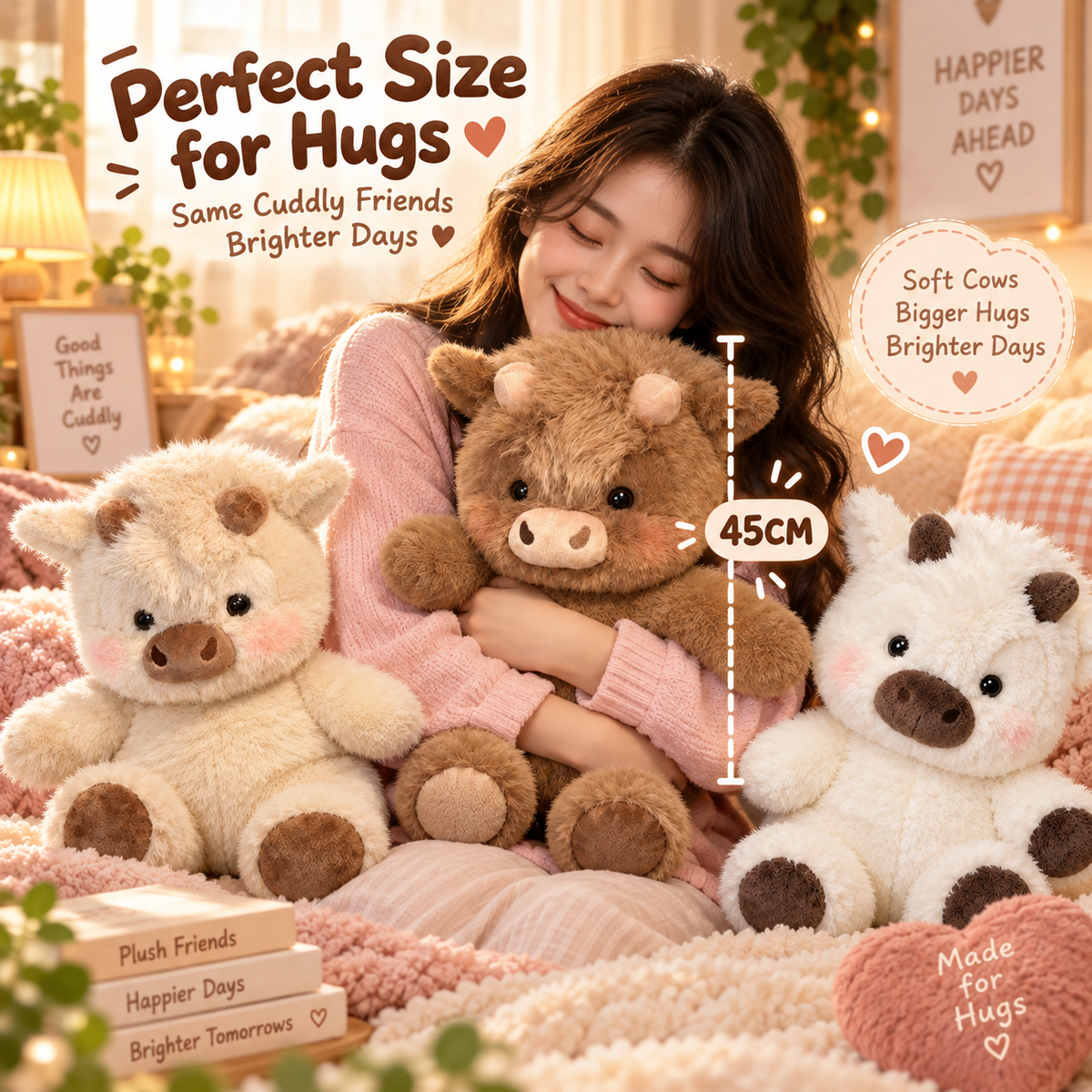 🐮 45CM Fluffy Cow Plush – Super Soft, Huggable & Perfect for Gifting 🎁