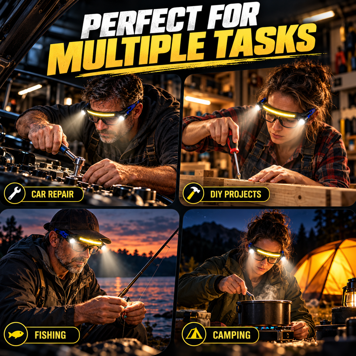 👓Hands-Free LED Work Glasses with Wide Front Beam, Side Lights & Over-Glasses Fit👓