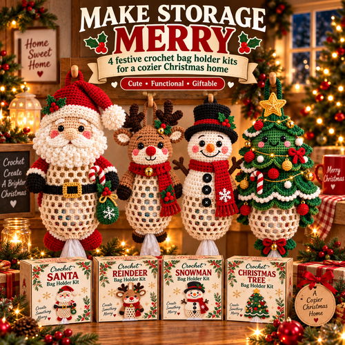 🎅Christmas Crochet Bag Holder DIY Kit – Cute & Functional Handmade Holiday Storage Decor 🎄