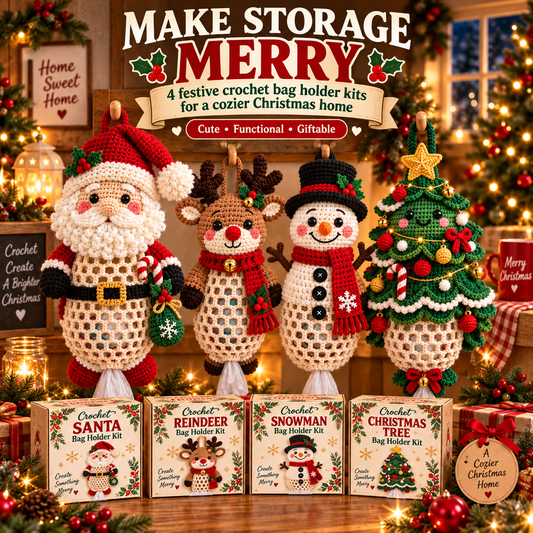 🎅Christmas Crochet Bag Holder DIY Kit – Cute & Functional Handmade Holiday Storage Decor 🎄