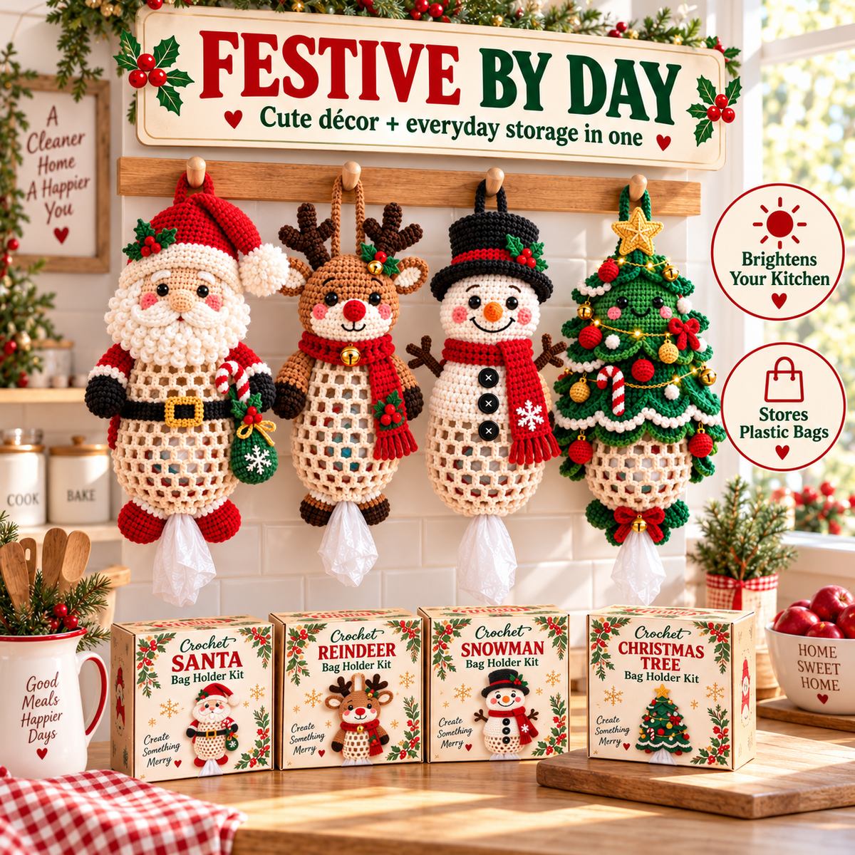 🎄 Christmas Crochet Bag Holder DIY Kit – Cute & Functional Handmade Holiday Storage Decor 🎁