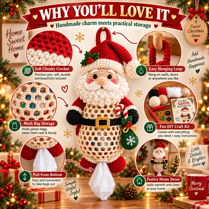 🎅Christmas Crochet Bag Holder DIY Kit – Cute & Functional Handmade Holiday Storage Decor 🎄