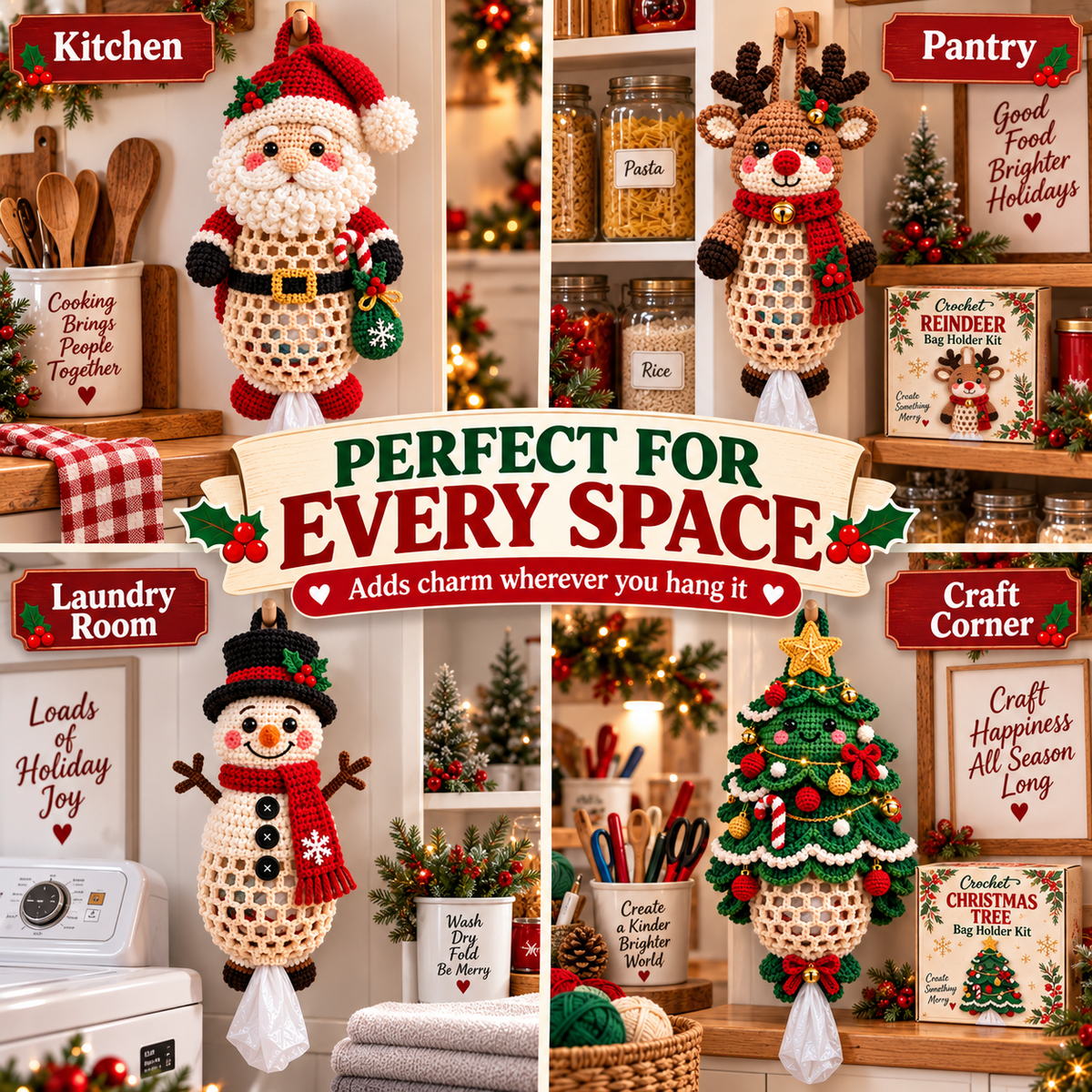 🎄 Christmas Crochet Bag Holder DIY Kit – Cute & Functional Handmade Holiday Storage Decor 🎁