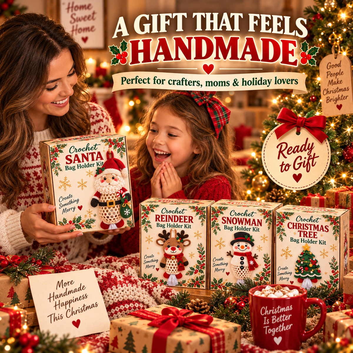 🎄 Christmas Crochet Bag Holder DIY Kit – Cute & Functional Handmade Holiday Storage Decor 🎁