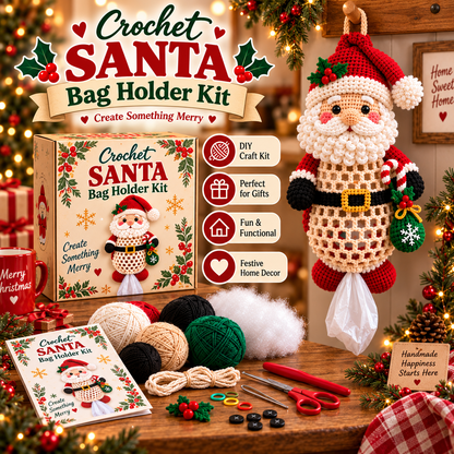 🎅Christmas Crochet Bag Holder DIY Kit – Cute & Functional Handmade Holiday Storage Decor 🎄