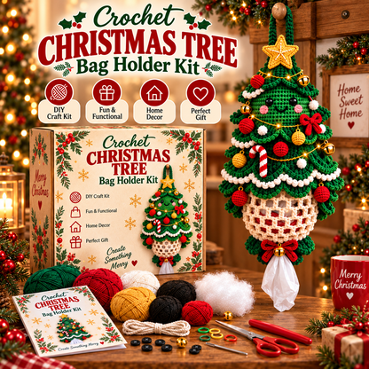 🎅Christmas Crochet Bag Holder DIY Kit – Cute & Functional Handmade Holiday Storage Decor 🎄
