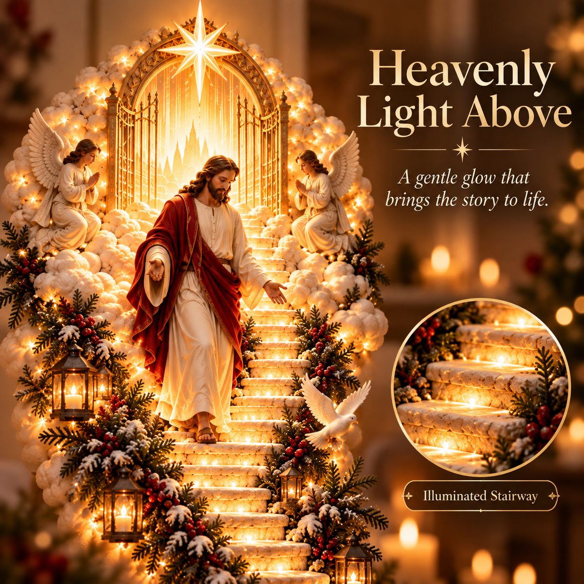 ✝️Jesus Light of Heaven Christmas Wall Hanging | Illuminated Nativity Stairway Decor ✨