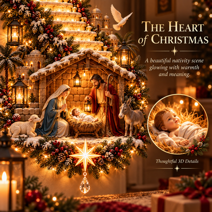 ✝️Jesus Light of Heaven Christmas Wall Hanging | Illuminated Nativity Stairway Decor ✨